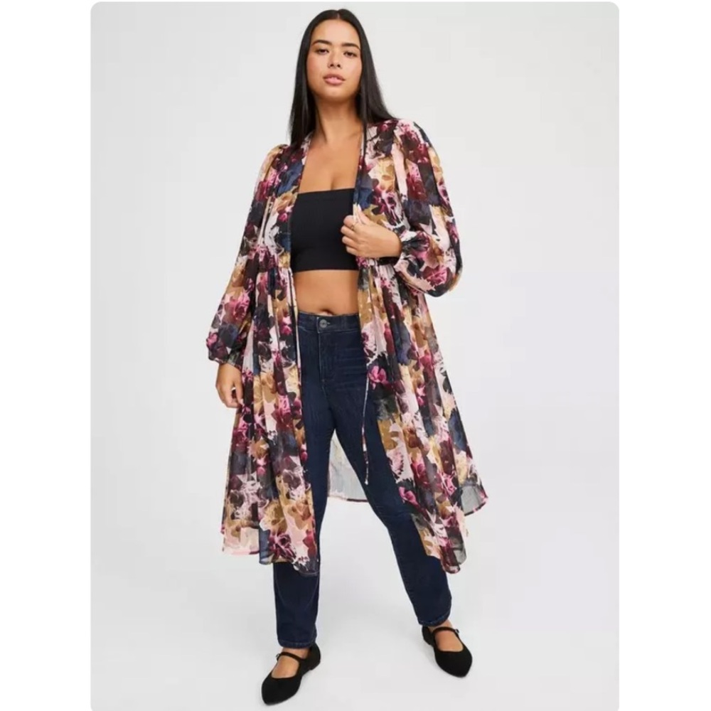 torrid Floral Sheer Duster in Black, Pink, Cream, Navy